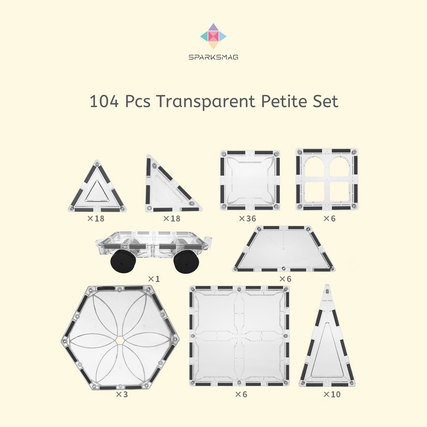 SparksMag 104 Pieces Petite Magnetic Tiles