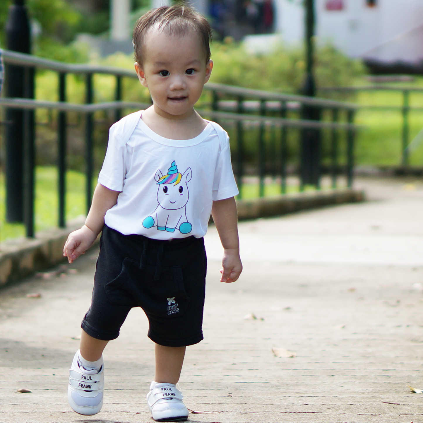 Anak and i baby bamboo cotton onesie with blue unicorn