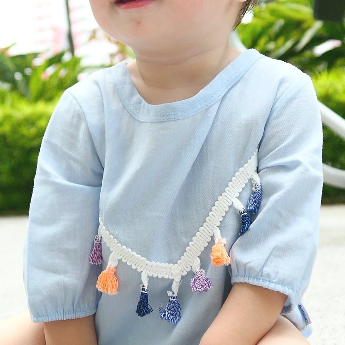 baby girl tassle blue onesie cotton linen romper anak & i sg anak and i singapore