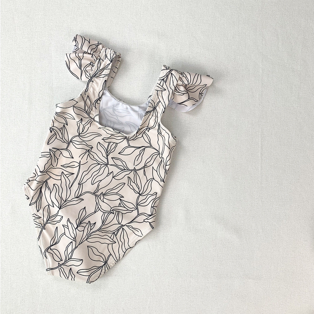 Leaf Flutter Sleeve Girl's Swimsuit