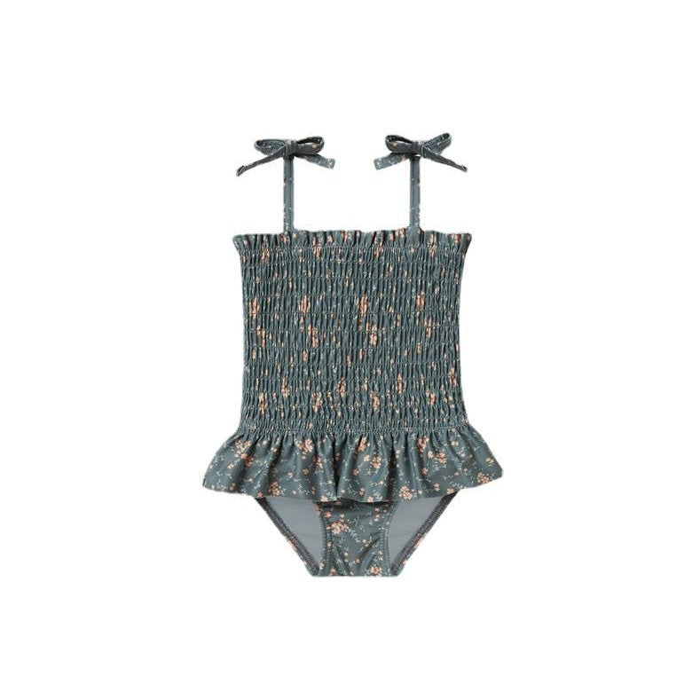 Dark Flora Smocked Girl's Swimsuit