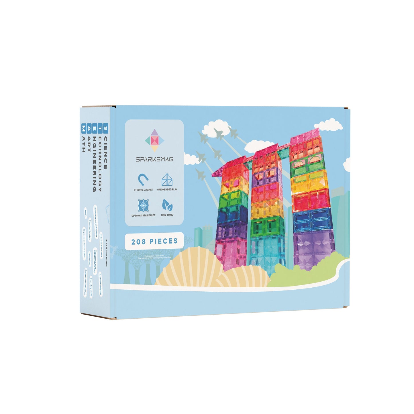 SparksMag 208 Pieces Grande Complete Magnetic Tiles
