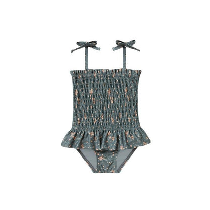 Dark Flora Smocked Girl's Swimsuit